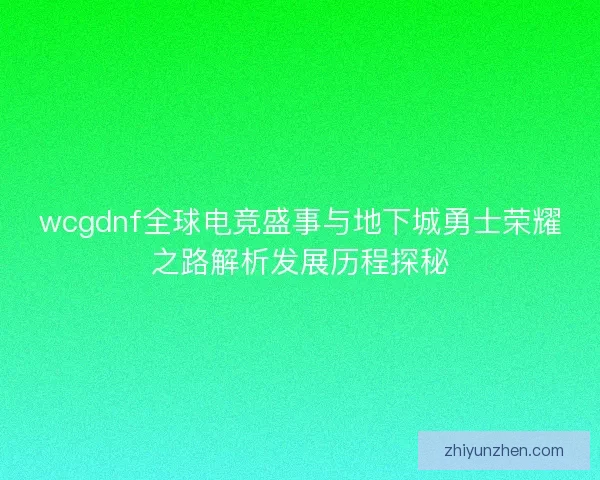 wcgdnf全球电竞盛事与地下城勇士荣耀之路解析发展历程探秘